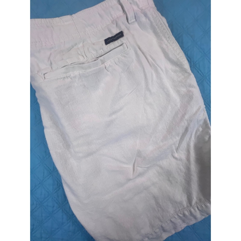 Lucky Brand Mens White Linen Blend Casual Shorts Size 38 Flat Front Summer